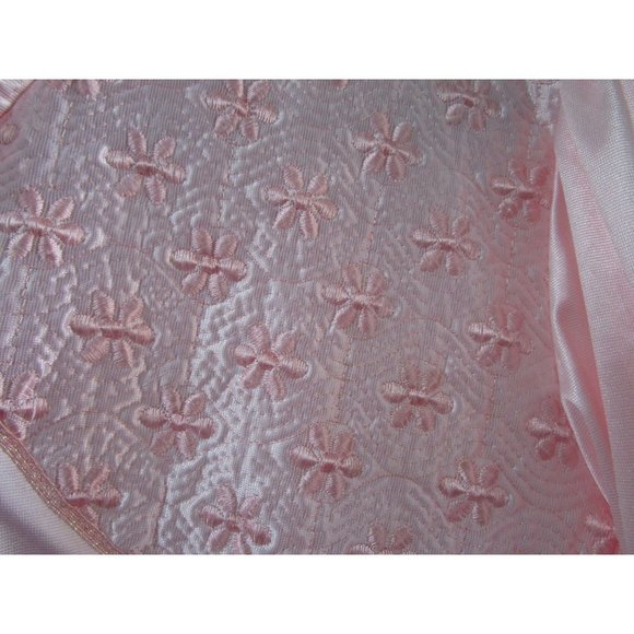 Lady Camille 1X Pink Satin Zip Front Floral Embroidered Quilted Yolk EUC - Picture 13 of 16